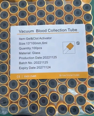 metropolitana 6ml dell'attivatore del grumo del gel di 13x100mm per analisi del sangue medica