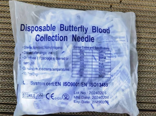 Aglio per raccolta di sangue per farfalla a ali singoli Aglio per raccolta di sangue 21G 22G 23G 24G 25G Con segno Ce
