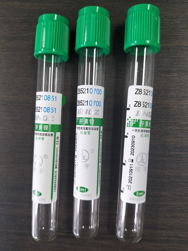 Cappuccio verde tubo di eparina sodica da 2 ml a 10 ml per la raccolta medica di sangue